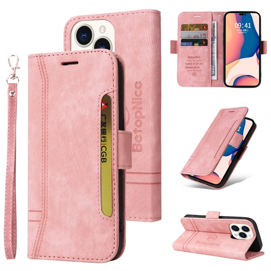 For iPhone 14 Pro BETOPNICE Dual-side Buckle Leather Phone Case(Pink) - iPhone 14 Pro Cases by BETOPNICE | Online Shopping UK | buy2fix