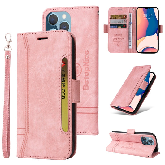 For iPhone 14 Pro Max BETOPNICE Dual-side Buckle Leather Phone Case(Pink) - iPhone 14 Pro Max Cases by BETOPNICE | Online Shopping UK | buy2fix
