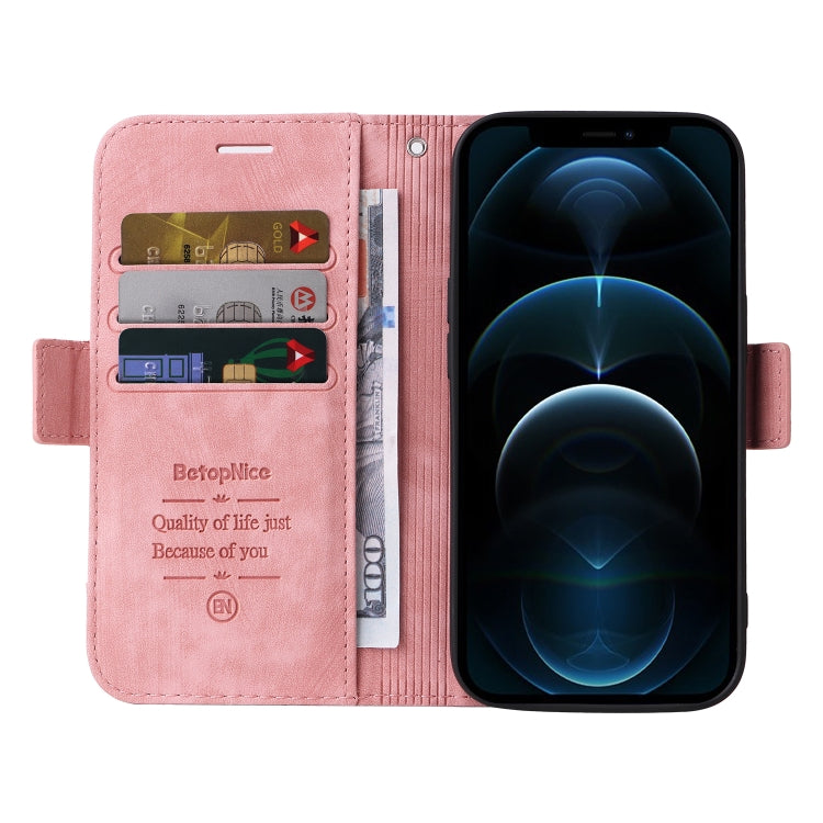 For iPhone 12 / 12 Pro BETOPNICE Dual-side Buckle Leather Phone Case(Pink) - iPhone 12 / 12 Pro Cases by BETOPNICE | Online Shopping UK | buy2fix
