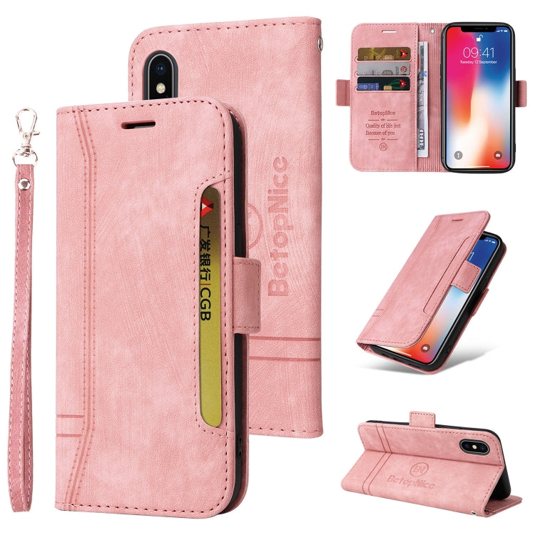 For iPhone X / XS BETOPNICE Dual-side Buckle Leather Phone Case(Pink) - More iPhone Cases by BETOPNICE | Online Shopping UK | buy2fix