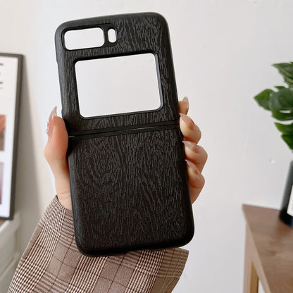 For Motorola Moto Razr 2022 Wood Texture PU Phone Case(Black) by buy2fix