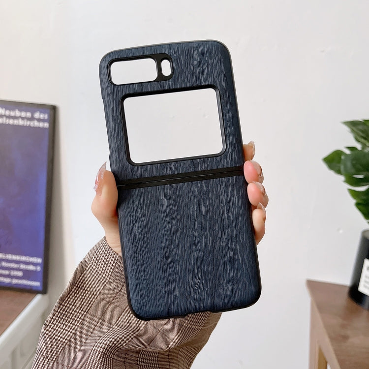 For Motorola Moto Razr 2022 Wood Texture PU Phone Case(Blue) by buy2fix