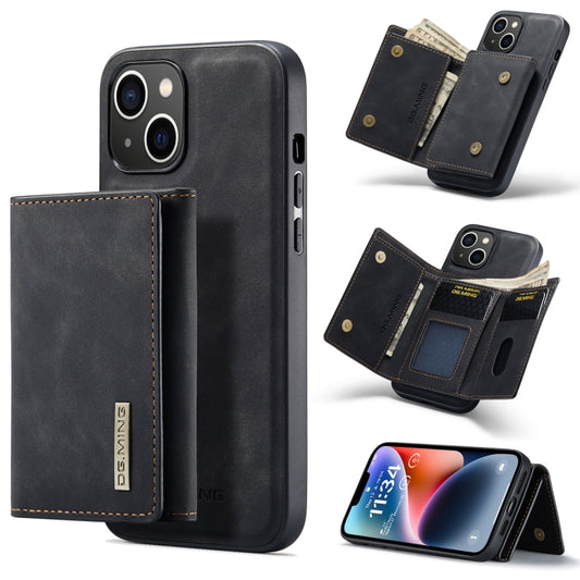For iPhone 14 Plus DG.MING M1 Series 3-Fold Multi Card Wallet Leather Case(Black) by DG.MING
