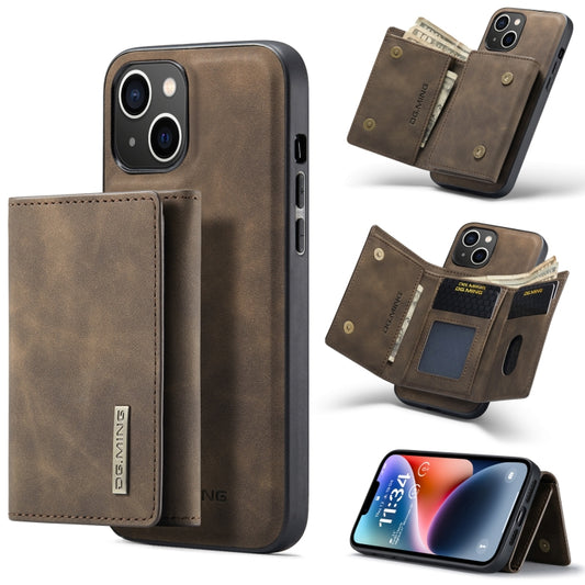 For iPhone 14 Plus DG.MING M1 Series 3-Fold Multi Card Wallet Leather Case(Coffee) by DG.MING
