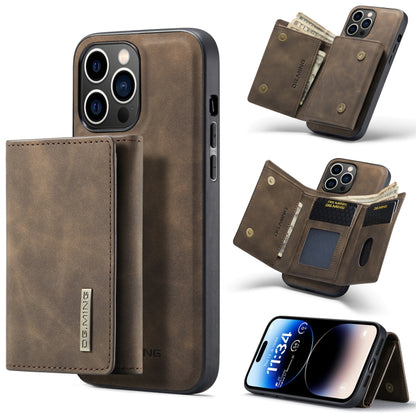 For iPhone 14 Pro DG.MING M1 Series 3-Fold Multi Card Wallet Leather Case(Coffee) - iPhone 14 Pro Cases by DG.MING | Online Shopping UK | buy2fix