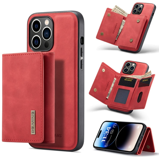 For iPhone 14 Pro DG.MING M1 Series 3-Fold Multi Card Wallet Leather Case(Red) by DG.MING