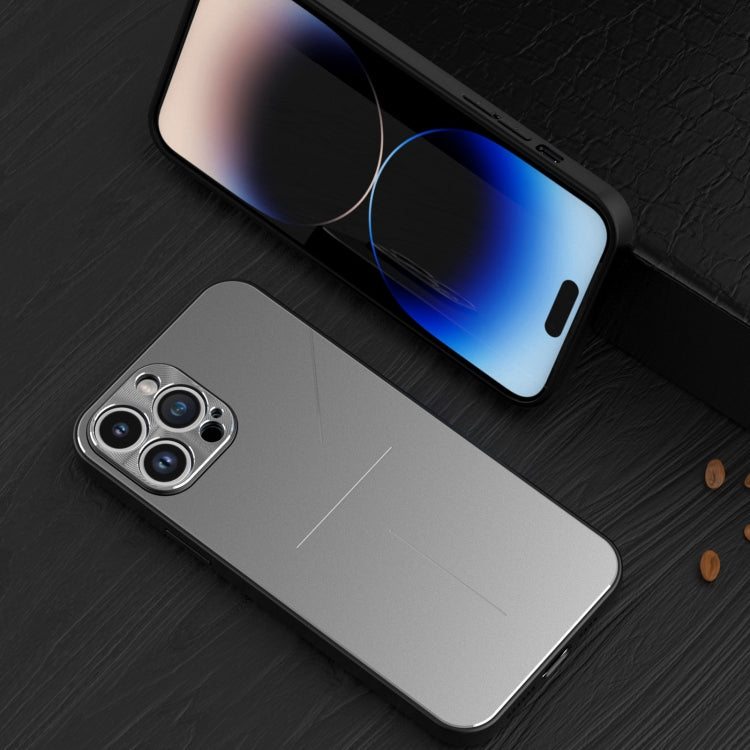 For iPhone 14 Pro Max R-JUST RJ52 3-Line Style Metal TPU Shockproof Phone Case(Silver) by R-JUST