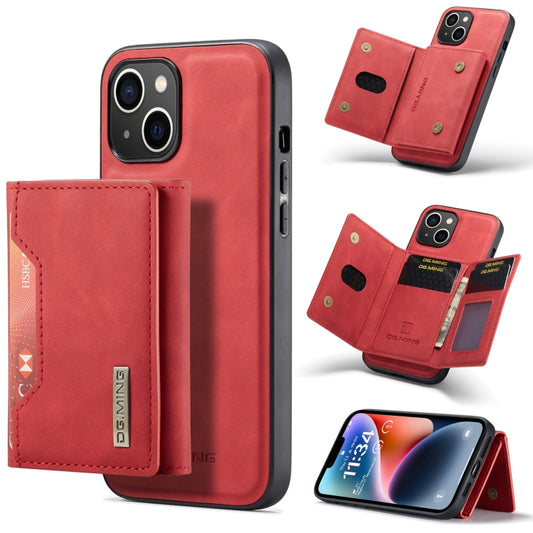 For iPhone 14 Plus DG.MING M2 Series 3-Fold Card Bag Leather Case(Red) by DG.MING