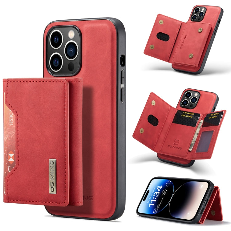 For iPhone 14 Pro DG.MING M2 Series 3-Fold Card Bag Leather Case(Red) by DG.MING