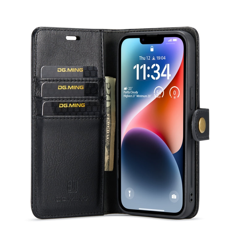 For iPhone 14 DG.MING Crazy Horse Texture Detachable Magnetic Leather Case(Black) - iPhone 14 Cases by DG.MING | Online Shopping UK | buy2fix