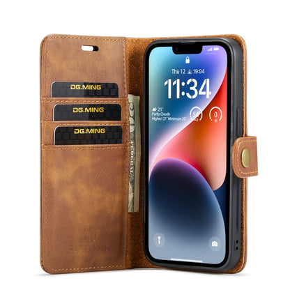 For iPhone 14 Plus DG.MING Crazy Horse Texture Detachable Magnetic Leather Case(Brown) - iPhone 14 Plus Cases by DG.MING | Online Shopping UK | buy2fix