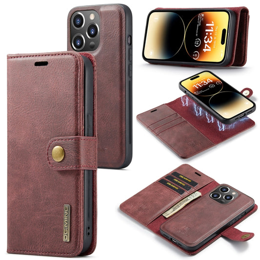 For iPhone 14 Pro DG.MING Crazy Horse Texture Detachable Magnetic Leather Case(Red) by DG.MING