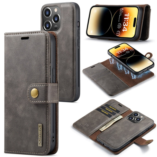 For iPhone 14 Pro DG.MING Crazy Horse Texture Detachable Magnetic Leather Case(Grey) by DG.MING