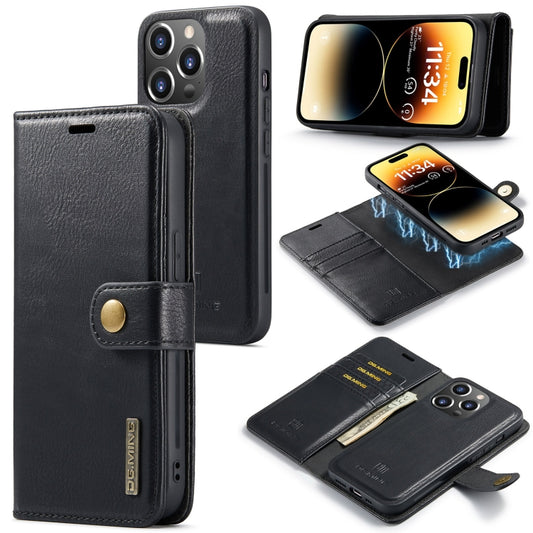 For iPhone 14 Pro DG.MING Crazy Horse Texture Detachable Magnetic Leather Case(Black) by DG.MING