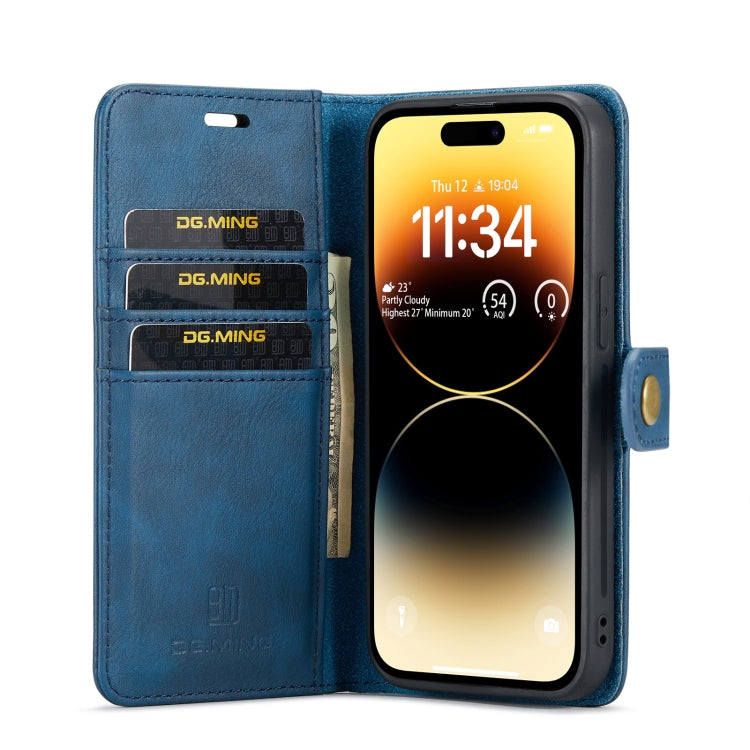 For iPhone 14 Pro DG.MING Crazy Horse Texture Detachable Magnetic Leather Case(Blue) - iPhone 14 Pro Cases by DG.MING | Online Shopping UK | buy2fix