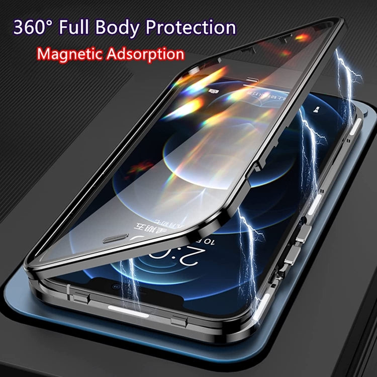 For iPhone 14 Plus Dual-Lock Anti-peeping Glass 360 Full Body Frosted Magnetic Phone Case(Silver) - iPhone 14 Plus Cases by buy2fix | Online Shopping UK | buy2fix