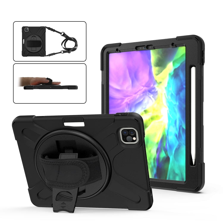 For iPad Pro 12.9 2020 / 2018 360 Degree Rotation Silicone Protective Cover with Holder & Hand Strap & Long Strap & Pencil Slot(Black) - iPad Pro 12.9 (2020) Cases by buy2fix | Online Shopping UK | buy2fix