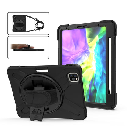 For iPad Pro 12.9 2020 / 2018 360 Degree Rotation Silicone Protective Cover with Holder & Hand Strap & Long Strap & Pencil Slot(Black) - iPad Pro 12.9 (2020) Cases by buy2fix | Online Shopping UK | buy2fix