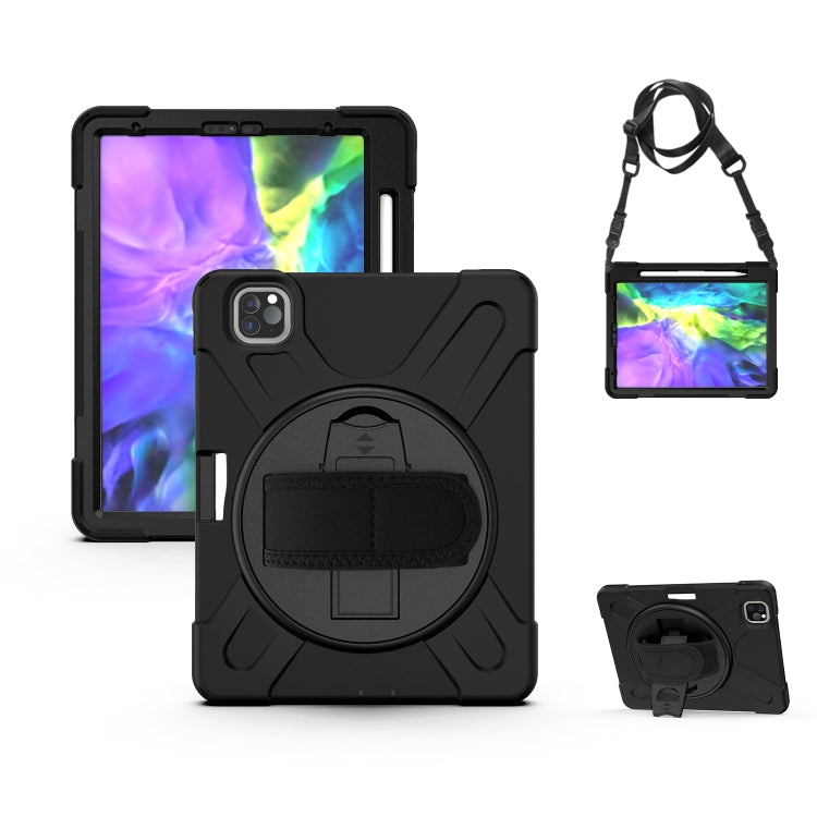 For iPad Pro 12.9 2020 / 2018 360 Degree Rotation Silicone Protective Cover with Holder & Hand Strap & Long Strap & Pencil Slot(Black) - iPad Pro 12.9 (2020) Cases by buy2fix | Online Shopping UK | buy2fix