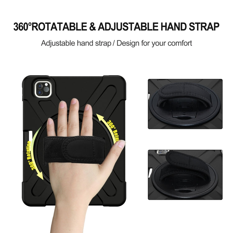 For iPad Pro 12.9 2020 / 2018 360 Degree Rotation Silicone Protective Cover with Holder & Hand Strap & Long Strap & Pencil Slot(Black) - iPad Pro 12.9 (2020) Cases by buy2fix | Online Shopping UK | buy2fix