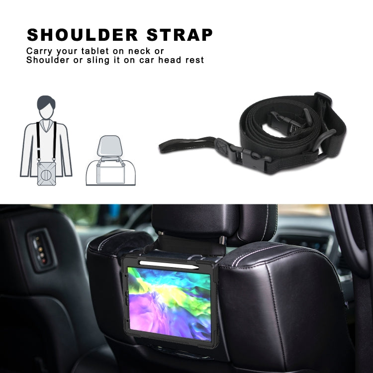 For iPad Pro 12.9 2020 / 2018 360 Degree Rotation Silicone Protective Cover with Holder & Hand Strap & Long Strap & Pencil Slot(Black) - iPad Pro 12.9 (2020) Cases by buy2fix | Online Shopping UK | buy2fix