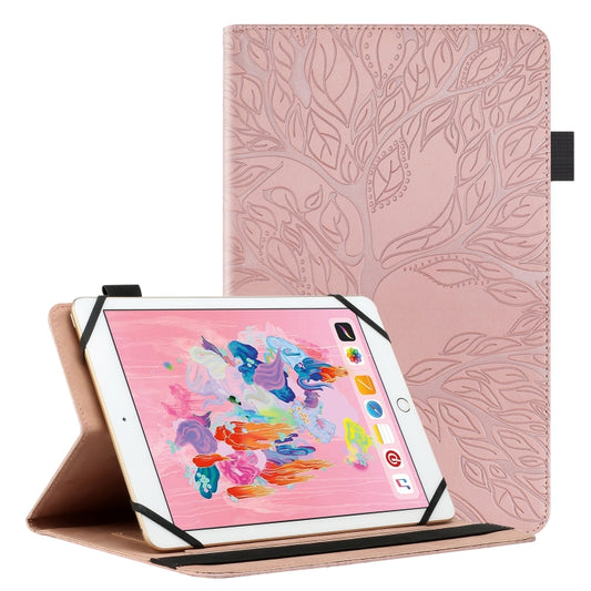 For 10 inch Life Tree Pattern Flip Universal Leather Tablet Case(Rose Gold) - 10 - 11 inch by buy2fix | Online Shopping UK | buy2fix