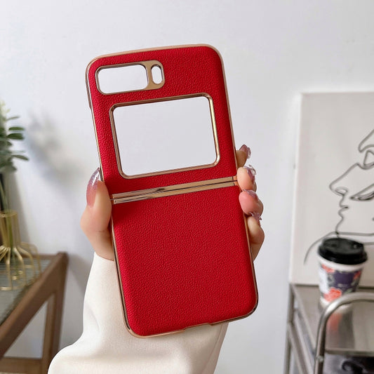 For Motorola Moto Razr 2022 Genuine Leather Luolai Series Nano Plating Phone Case(Red) by buy2fix