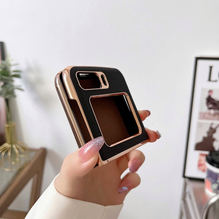 For Motorola Moto Razr 2022 Genuine Leather Luolai Series Nano Plating Phone Case(Dark Blue) by buy2fix