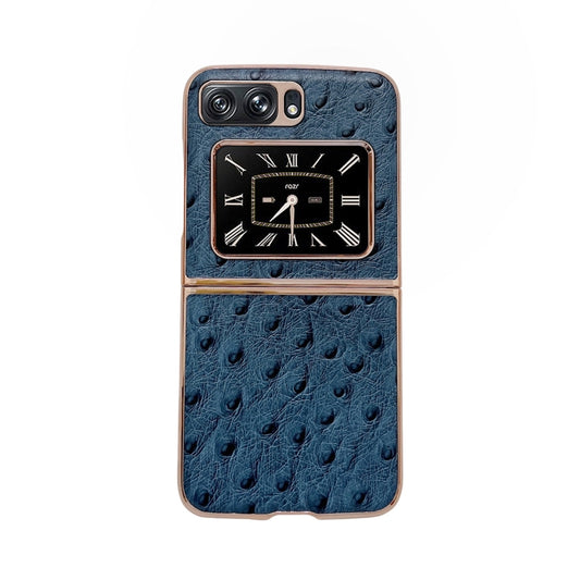 For Motorola Moto Razr 2022 Genuine Leather Ostrich Texture Nano Plating Phone Case(Blue) by buy2fix