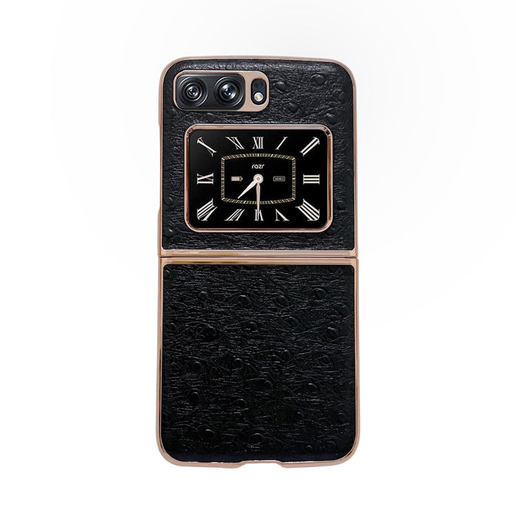 For Motorola Moto Razr 2022 Genuine Leather Ostrich Texture Nano Plating Phone Case(Black) by buy2fix