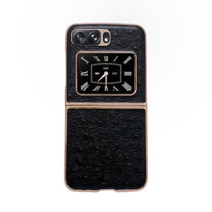 For Motorola Moto Razr 2022 Genuine Leather Ostrich Texture Nano Plating Phone Case(Black) by buy2fix
