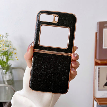 For Motorola Moto Razr 2022 Genuine Leather Ostrich Texture Nano Plating Phone Case(Black) by buy2fix