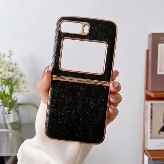 For Motorola Moto Razr 2022 Genuine Leather Ostrich Texture Nano Plating Phone Case(Black) by buy2fix