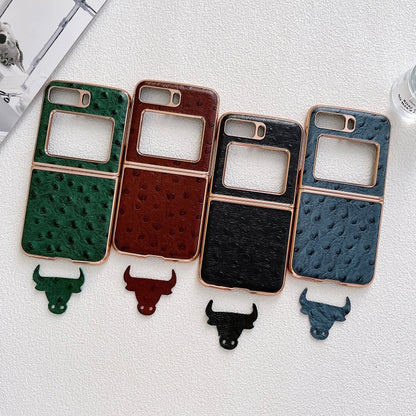 For Motorola Moto Razr 2022 Genuine Leather Ostrich Texture Nano Plating Phone Case(Blue) by buy2fix