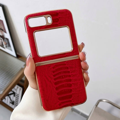 For Motorola Moto Razr 2022 Genuine Leather Weilai Series Nano Plating Phone Case(Red) by buy2fix