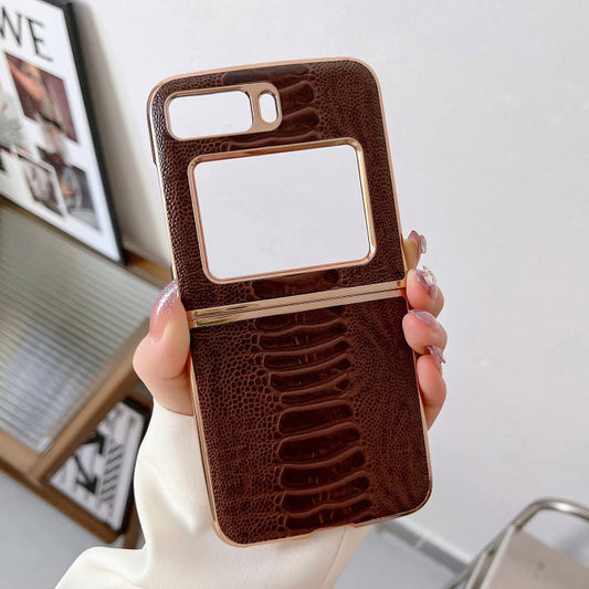 For Motorola Moto Razr 2022 Genuine Leather Weilai Series Nano Plating Phone Case(Coffee) by buy2fix