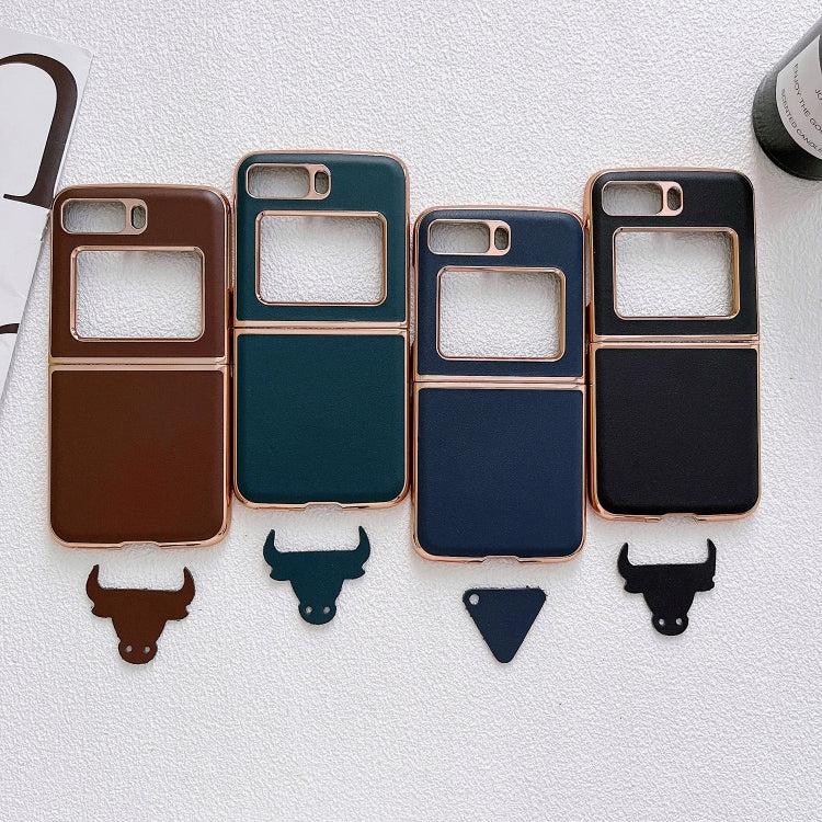 For Motorola Moto Razr 2022 Genuine Leather Xiaoya Series Nano Plating Phone Case(Blue) by buy2fix