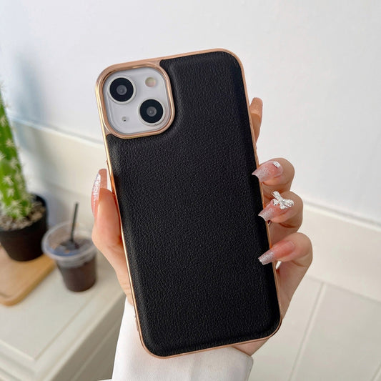 For iPhone 14 Pro Max Waves Series Nano Electroplating Genuine Leather Phone Case(Black) - iPhone 14 Pro Max Cases by buy2fix | Online Shopping UK | buy2fix