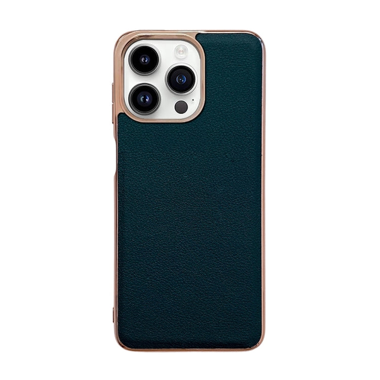 For iPhone 14 Pro Max Waves Series Nano Electroplating Genuine Leather Phone Case(Green) - iPhone 14 Pro Max Cases by buy2fix | Online Shopping UK | buy2fix
