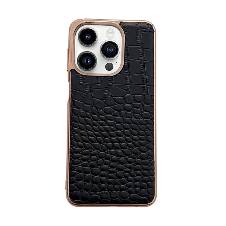 For iPhone 14 Pro Max Crocodile Texture Genuine Leather Nano Electroplating Phone Case(Black) - iPhone 14 Pro Max Cases by buy2fix | Online Shopping UK | buy2fix