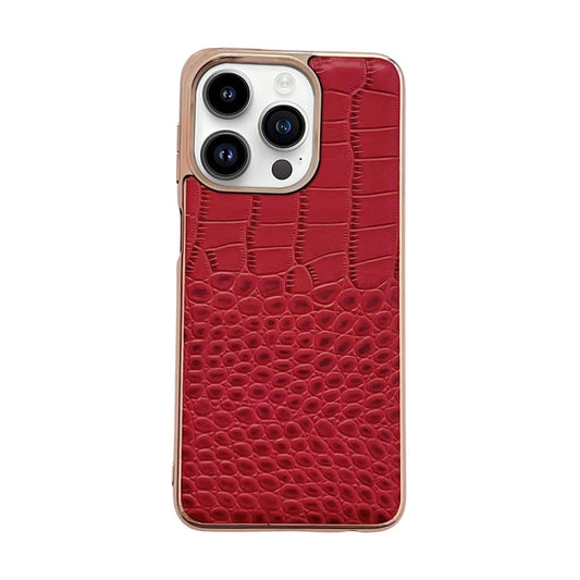 For iPhone 14 Pro Max Crocodile Texture Genuine Leather Nano Electroplating Phone Case(Red) - iPhone 14 Pro Max Cases by buy2fix | Online Shopping UK | buy2fix
