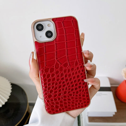 For iPhone 14 Pro Max Crocodile Texture Genuine Leather Nano Electroplating Phone Case(Red) - iPhone 14 Pro Max Cases by buy2fix | Online Shopping UK | buy2fix
