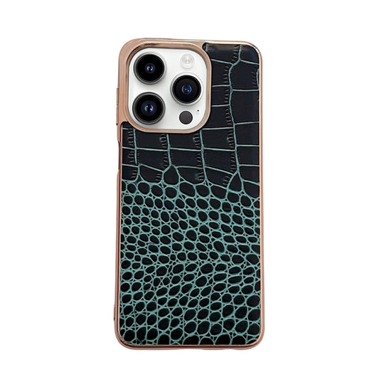 For iPhone 13 Pro Max Crocodile Texture Genuine Leather Nano Electroplating Phone Case(Dark Green) - iPhone 13 Pro Max Cases by buy2fix | Online Shopping UK | buy2fix