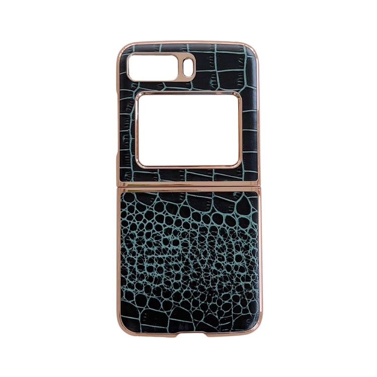 For Motorola Moto Razr 2022 Crocodile Texture Genuine Leather Nano Electroplating Phone Case(Dark Green) by buy2fix