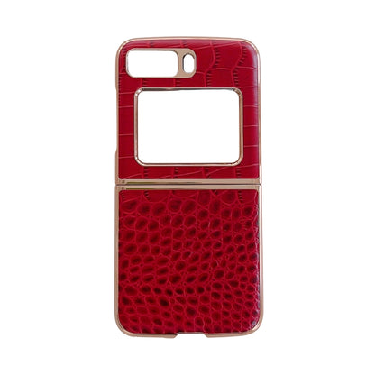 For Motorola Moto Razr 2022 Crocodile Texture Genuine Leather Nano Electroplating Phone Case(Red) by buy2fix