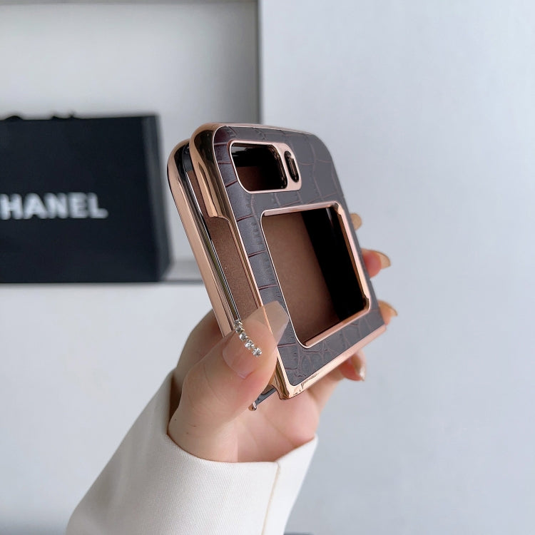 For Motorola Moto Razr 2022 Crocodile Texture Genuine Leather Nano Electroplating Phone Case(Coffee) by buy2fix