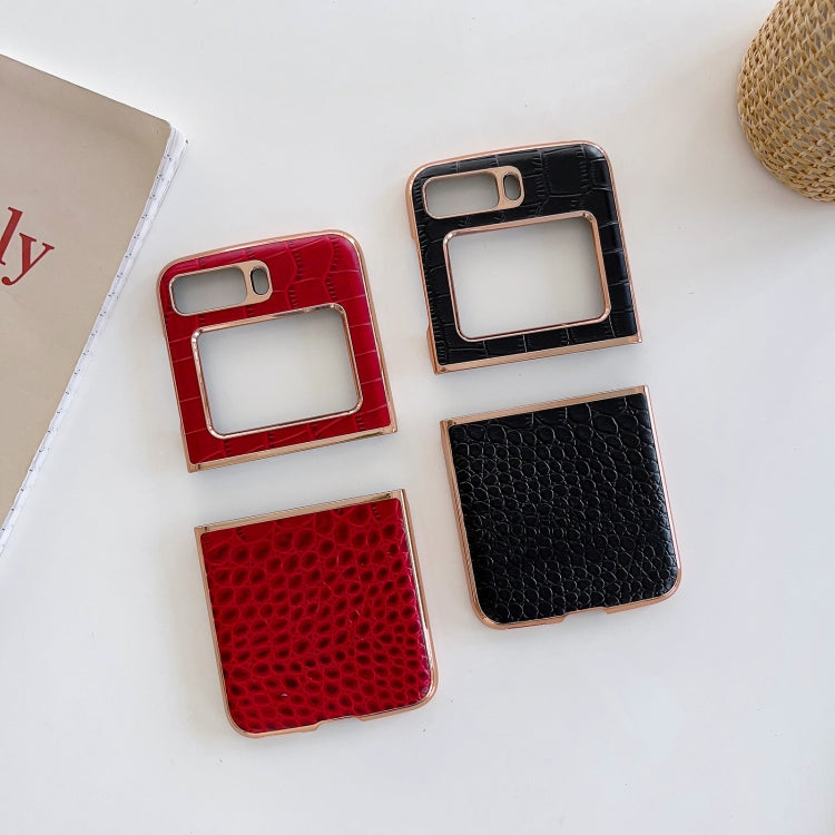 For Motorola Moto Razr 2022 Crocodile Texture Genuine Leather Nano Electroplating Phone Case(Red) by buy2fix