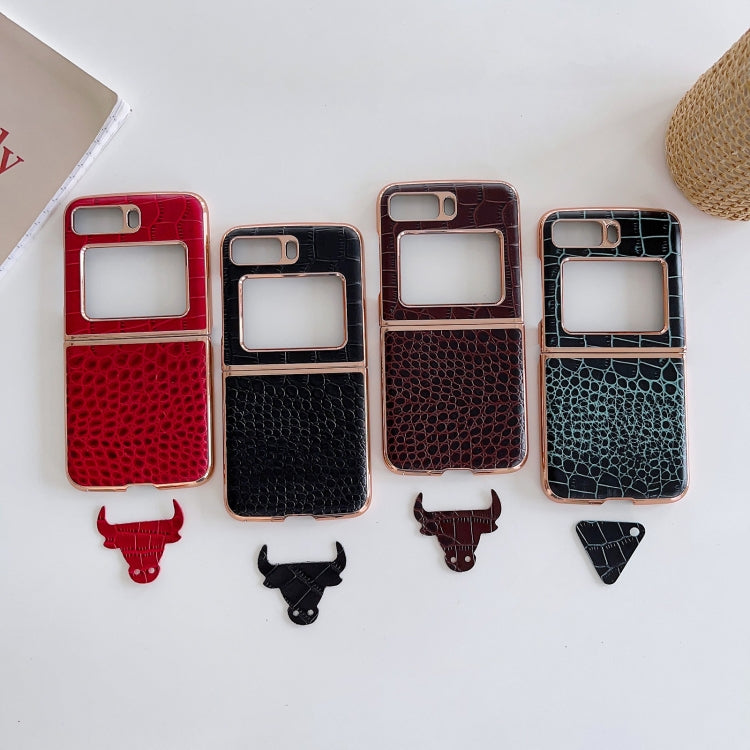 For Motorola Moto Razr 2022 Crocodile Texture Genuine Leather Nano Electroplating Phone Case(Coffee) by buy2fix