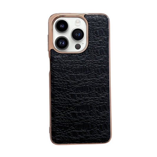 For iPhone 14 Pro Max Sky Series Nano Electroplating Genuine Leather Phone Case(Black) - iPhone 14 Pro Max Cases by buy2fix | Online Shopping UK | buy2fix