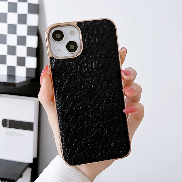 For iPhone 14 Pro Max Sky Series Nano Electroplating Genuine Leather Phone Case(Black) - iPhone 14 Pro Max Cases by buy2fix | Online Shopping UK | buy2fix